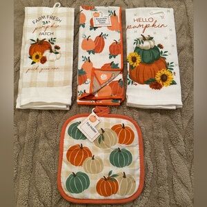 💥 $5 if bundled Fall Kitchen Towel Set Pot Holder 2 Kitchen & 1 Reversible Towel